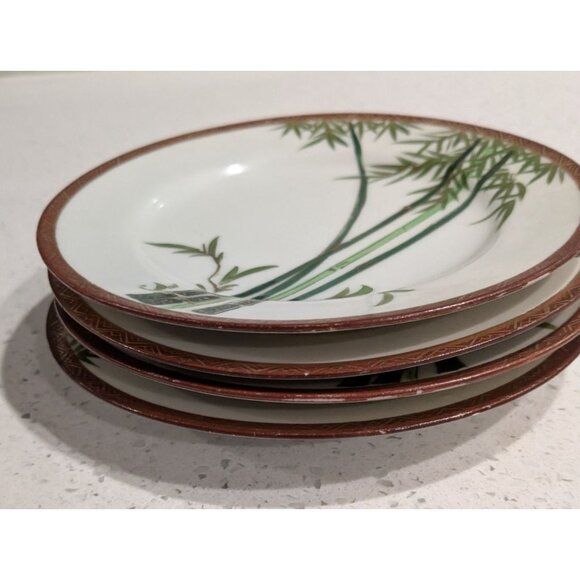 Set Of 4 Vintage Kutani Eggshell China Bread Plates Bamboo Design Gilded Geometr - Picture 4 of 9